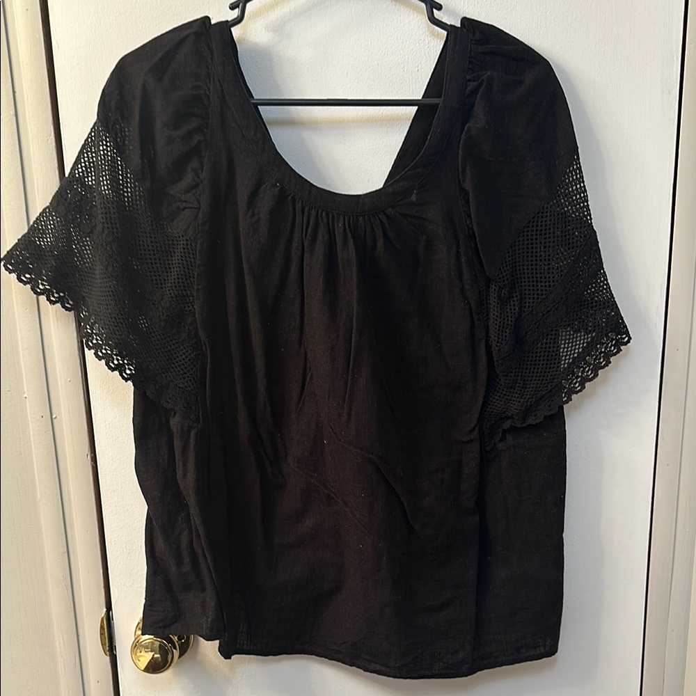 Black Lace Sleeve Women's Top
